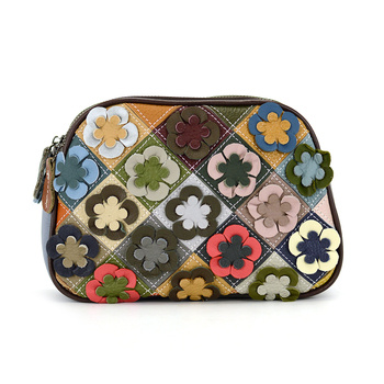 Beautiful colorful leather messenger bag, mosaic pattern