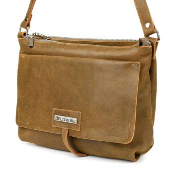 Beltimore Leather Handbag 2 Chamber Strap Flap Grey N14