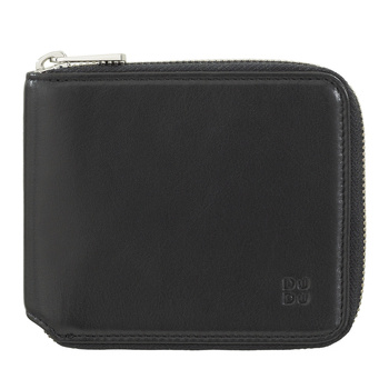 DUDU Leather Men Zipped Wallet RFID Blocking, Bifold Men's Zipper Wallet Small with Coin Pocket and 6 Card Slot