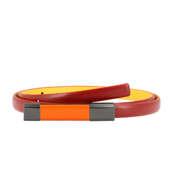 DUDU Womens Belt in Genuine Leather Two Tones Made in Italy Thin 12mm Shortened with Snap-on Buckle