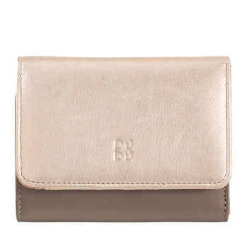 DUDU Womens RFID wallet leather small purse in Nappa calfskin colored