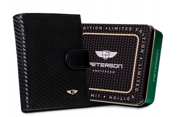 Leather men's wallet in vertical orientation closed with a latch - Peterson