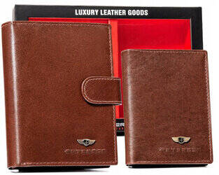 Leather wallet+case+key ring set PETERSON PTN SET3-N4L-V