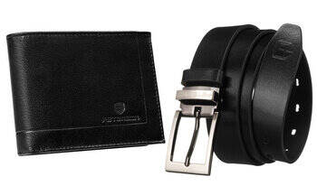 Leather wallet+ leather belt set PETERSON PTN ZM85