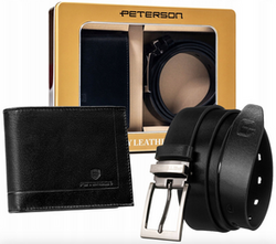 Leather wallet+ leather belt set PETERSON PTN ZM86