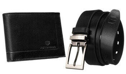 Leather wallet+ leather belt set PETERSON PTN ZM89