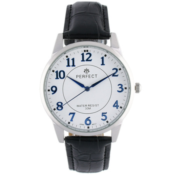 Men's watch quartz white and blue classic leather strap C426