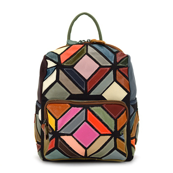 Women's patterned leather backpack with a mosaic pattern