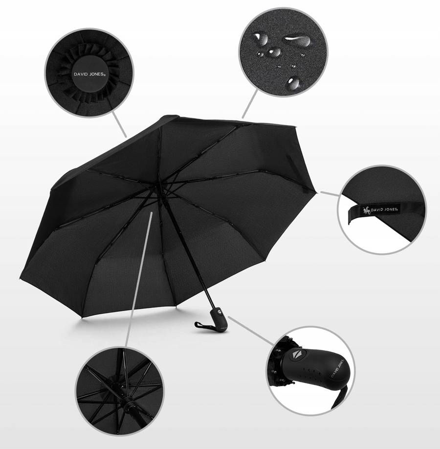 Large, windproof umbrella in an elegant cover - David Jones