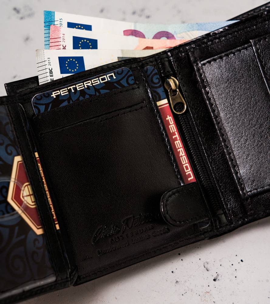 Leather wallet RFID PETERSON PTN 363 2-1-1 BLACK