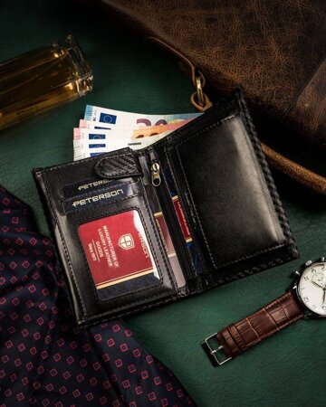 A large, leather men's wallet without fastening - Peterson