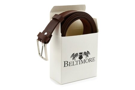 Beltimore full grain leather narrow men's belt brown A79 : Colors - brown, beige, Strap size - r.85-100 cm