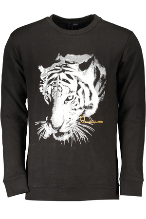 CAVALLI CLASS MEN&#39;S BLACK ZIP-OUT SWEATSHIRT