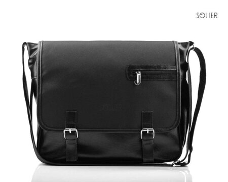 Carbon black shoulder laptop bag Solier S12