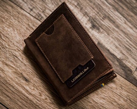 Leather, large men's wallet without fastening - Peterson