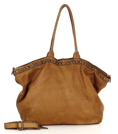 Duża torebka skórzana oversize style shopper bag - MARCO MAZZINI brąz camel