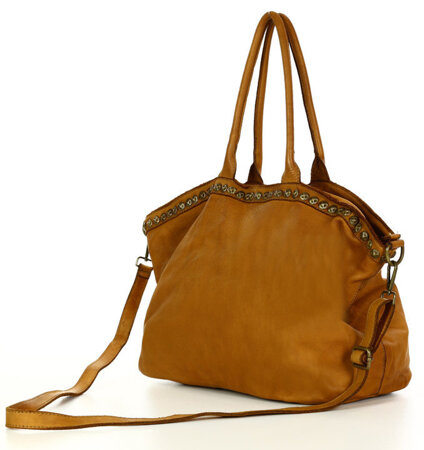 Duża torebka skórzana oversize style shopper bag - MARCO MAZZINI brąz camel