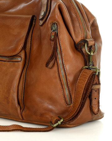 Torba biznesowa bowling retro bag skórzana - MARCO MAZZINI brąz camel