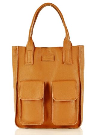 Torebka shopper z kieszeniami MAZZINI - Ravenna brąz camel