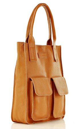 Torebka shopper z kieszeniami MAZZINI - Ravenna brąz camel