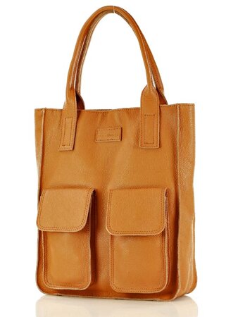 Torebka shopper z kieszeniami MAZZINI - Ravenna brąz camel