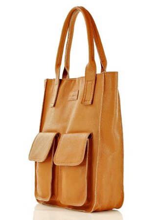 Torebka shopper z kieszeniami MAZZINI - Ravenna brąz camel