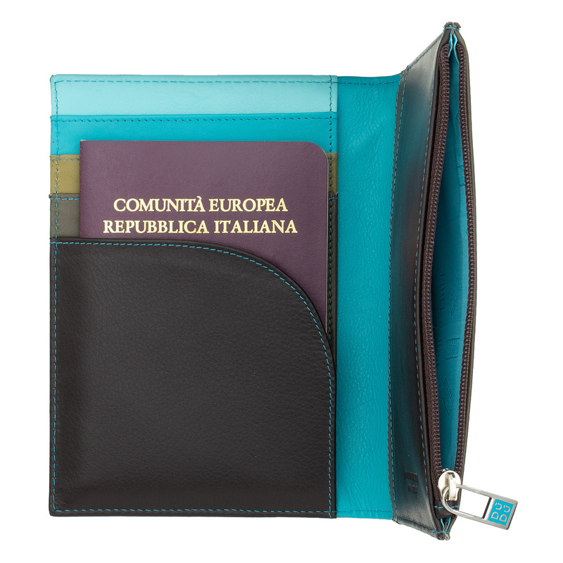 Travel document RFID wallet Colorful Barbados by DUDU in genuine leather with side zip pocket. It is suitable as passport holder and A6 block notes wallet.