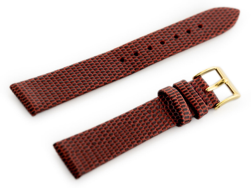 W107 leather watch strap - red/gold. 12mm