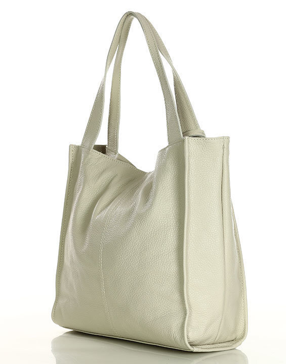 Modna torebka damska skórzany shopper bag - MARCO MAZZINI Portofino Max ivory beżowa