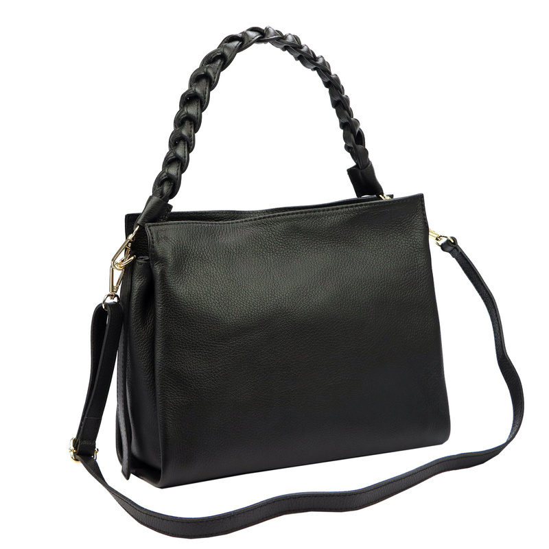 Leather women's handbag with decorative handle LUKA