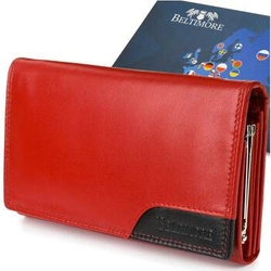 Women's leather wallet large horizontal with earworm RFiD red BELTIMORE 038