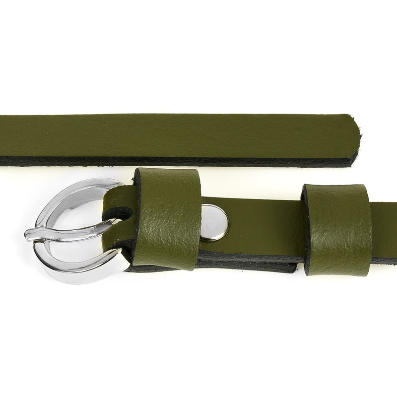 Women's narrow solid leather belt for khaki dress S19 : Colors - green, Strap size - r.85-100 cm