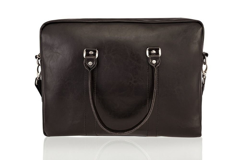 Black leather shoulder laptop bag KILBRIDGE