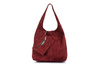 Plum suede women's leather shoulder bag with pouch N88