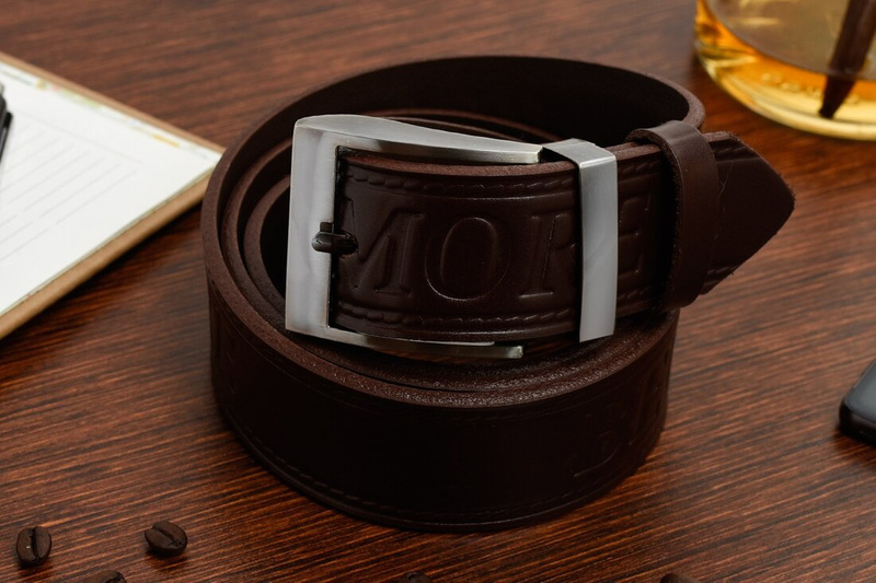 Beltimore men's leather wide belt denim brown 517 : Colors - brown, beige, Strap size - r.120-135 cm