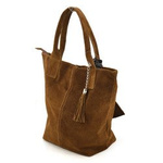 Women's leather shoulder shopper bag with fringe