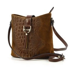 Women's leather messenger bag with crocodile motif