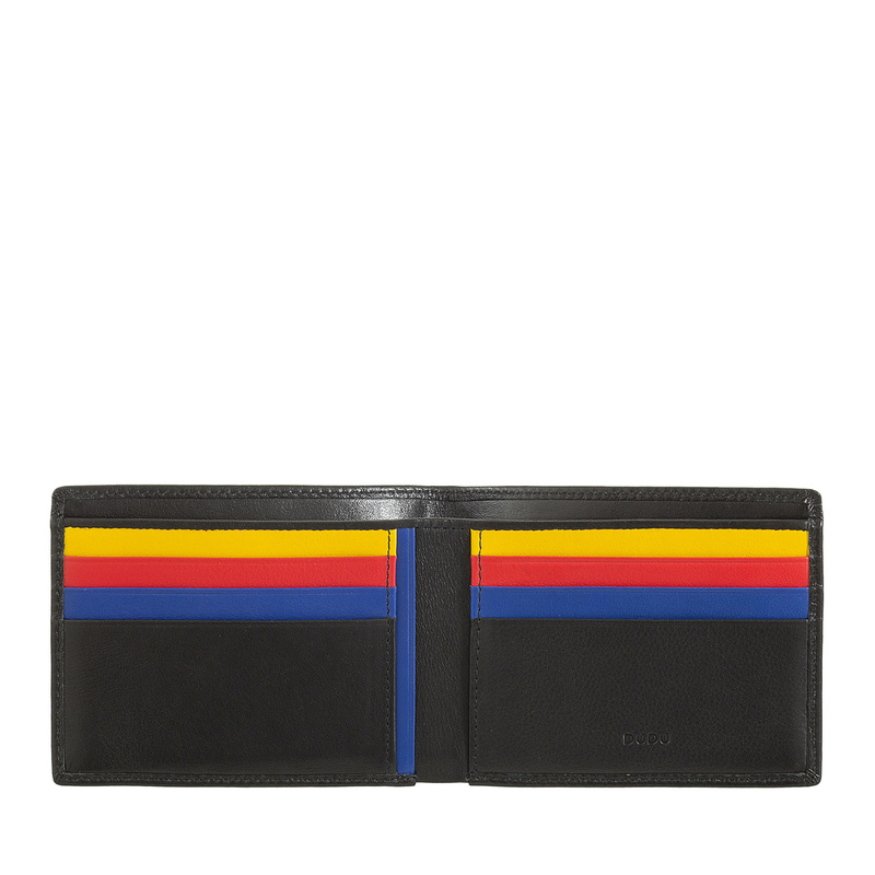 Small mens wallet Colorful Caprera by DUDU RFID blocking made in genuine nappa leather, suitable for dollars, with credit card pockets.