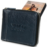 Navy blue Wild RFiD H02 large zip-up leather wallet