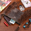 Brown women's Italian leather tassel horizontal handbag Z24