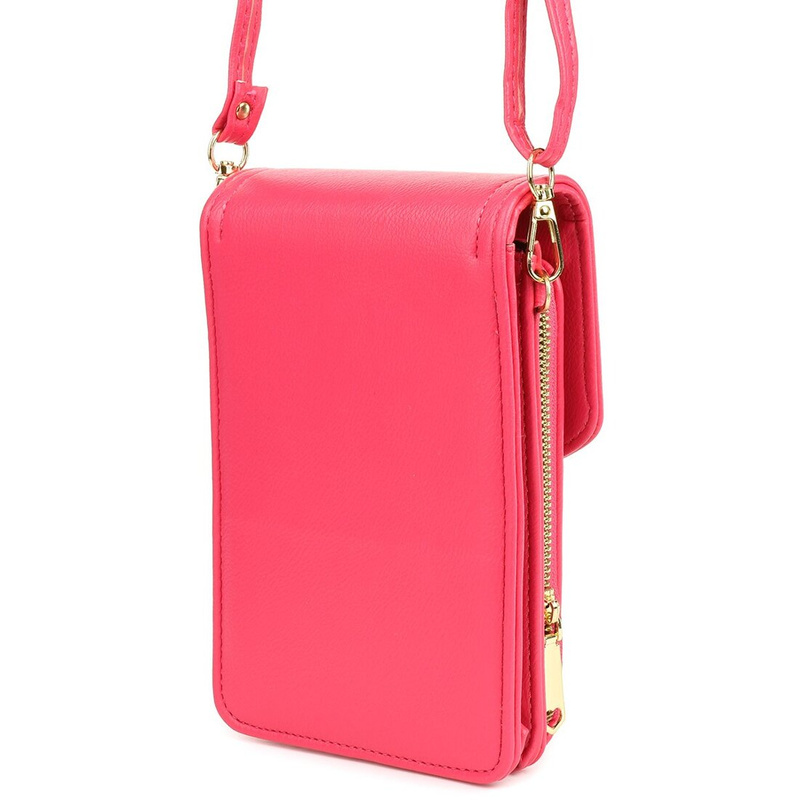 Women's mini letterman's phone bag with flap report shoulder bag fuchsia eco leather POR-T-8