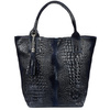 NAVY BLUE LARGE LEATHER SHOPPER CROCODILE LEATHER SATCHEL BAG L94