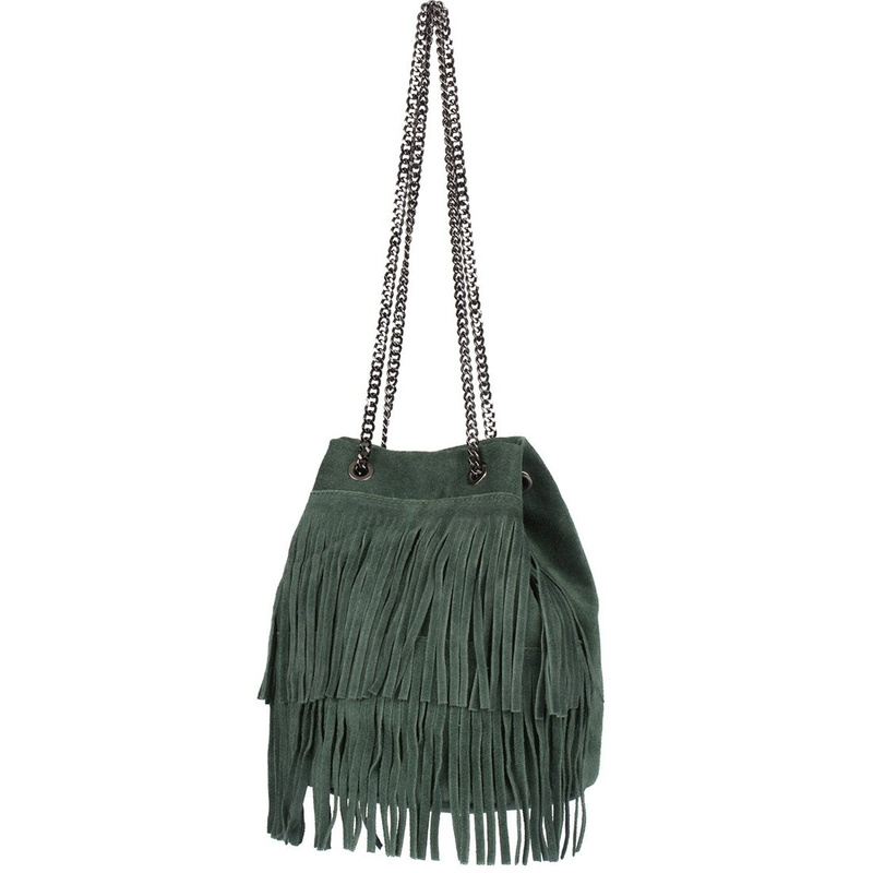 Women's Handbag Bag Leather Suede Tassel Chain Tassels Italian Dark Green M24