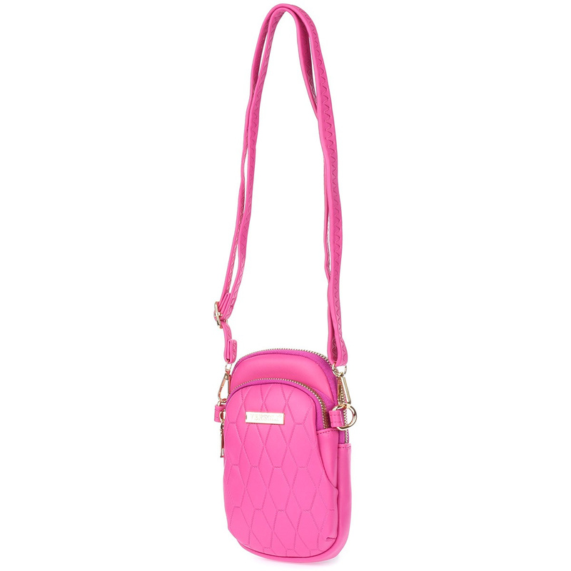 Fuchsia Women's small phone bag mini letterman's purse shoulder report bag eco leather POR-TE-8