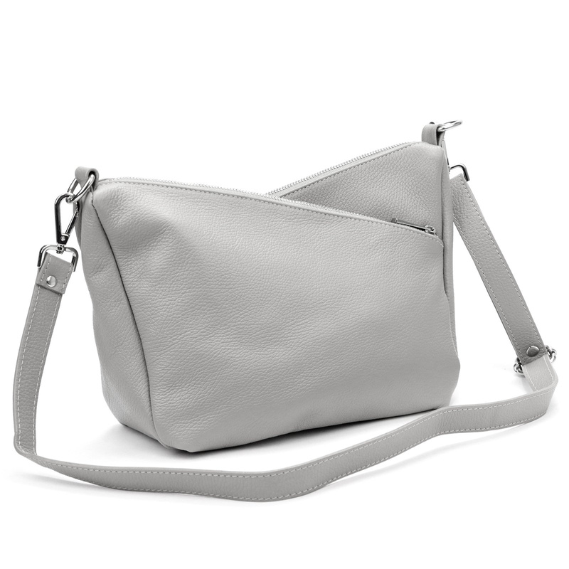 Three-compartment women's leather messenger bag, roomy