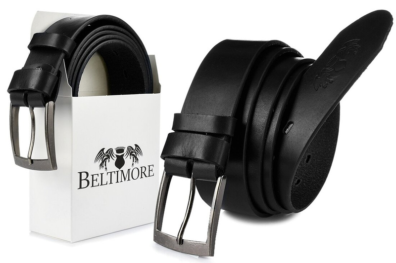 Beltimore full grain leather men's black premium belt E14 : Colors - black, Strap size - r.180-195 cm