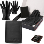 Men's set leather wallet horizontal gloves black Baltimore T90