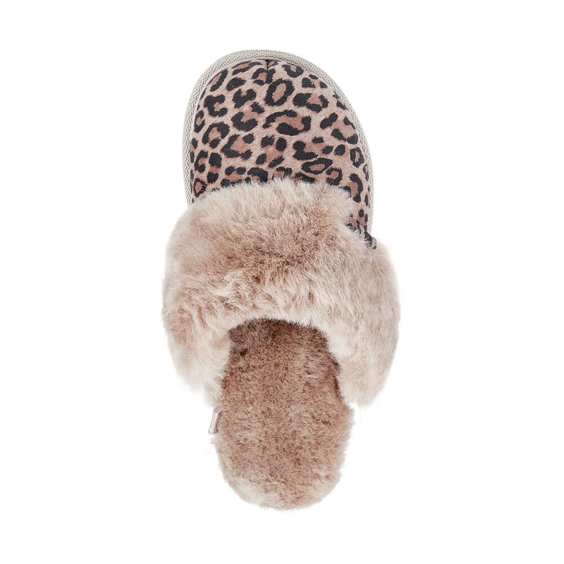 Women's slippers with leopard fur