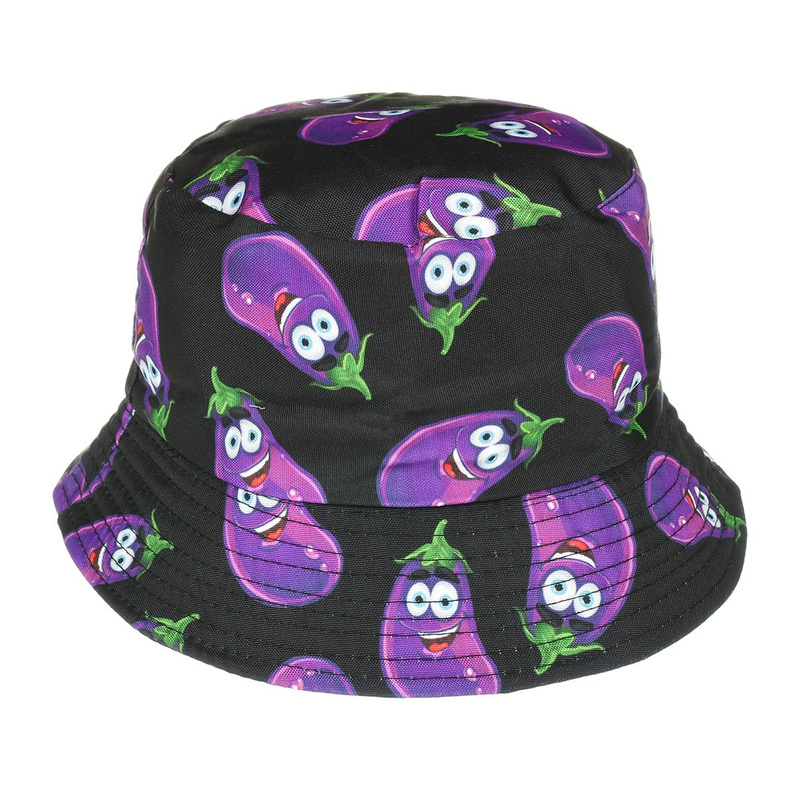 Double-sided bucket hat cap black eggplant cap-m-33