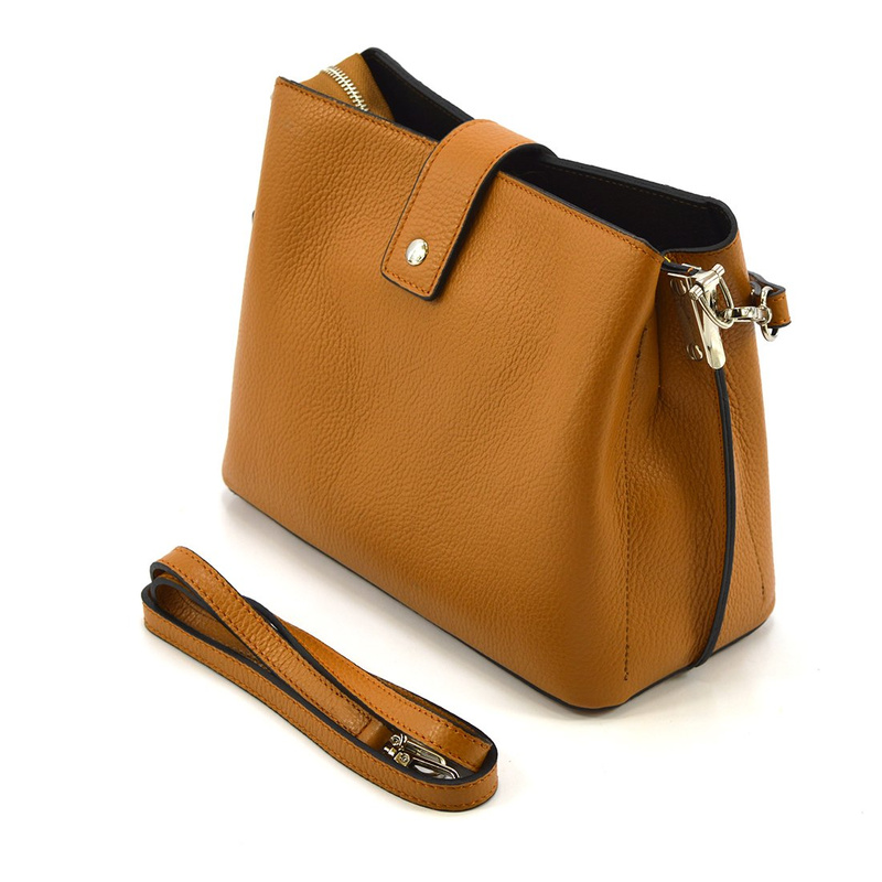 Women's leather shoulder messenger bag with three compartments